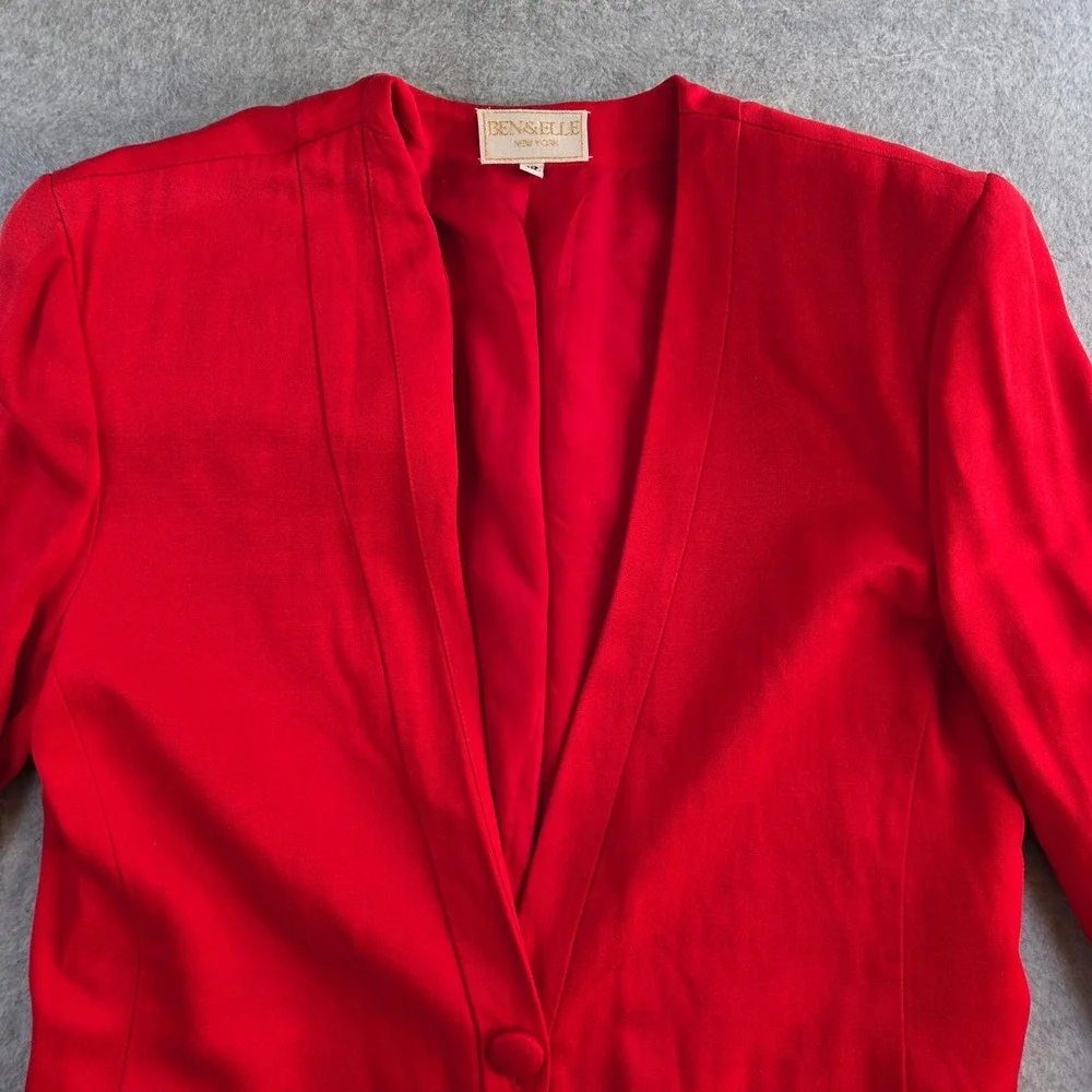 Ben & Elle Blazer Womens Size 12 Red Vintage 80s Power Suit Single Button Jacket